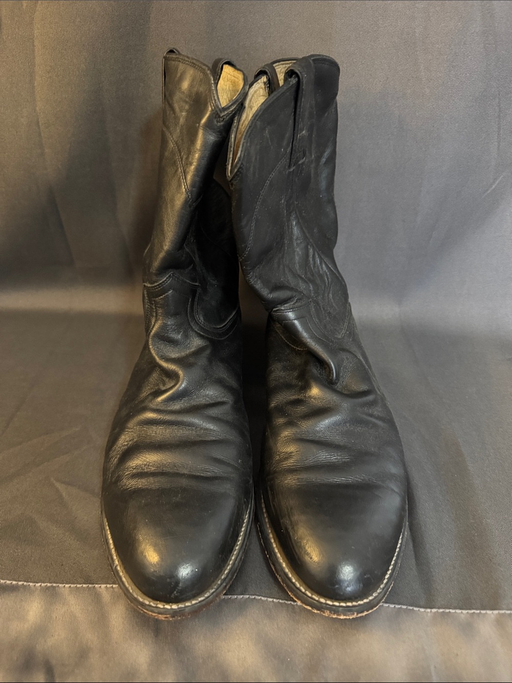 Justin Boots Black Leather Western Pull-On Cowboy Boots